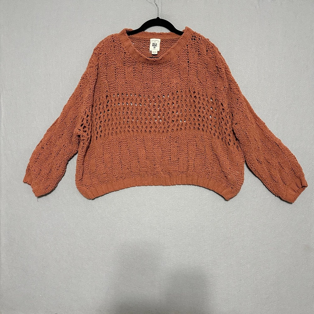 Billabong Rust Orange Chunky Crochet Knit Boxy Sweater‎ Large Pullover
